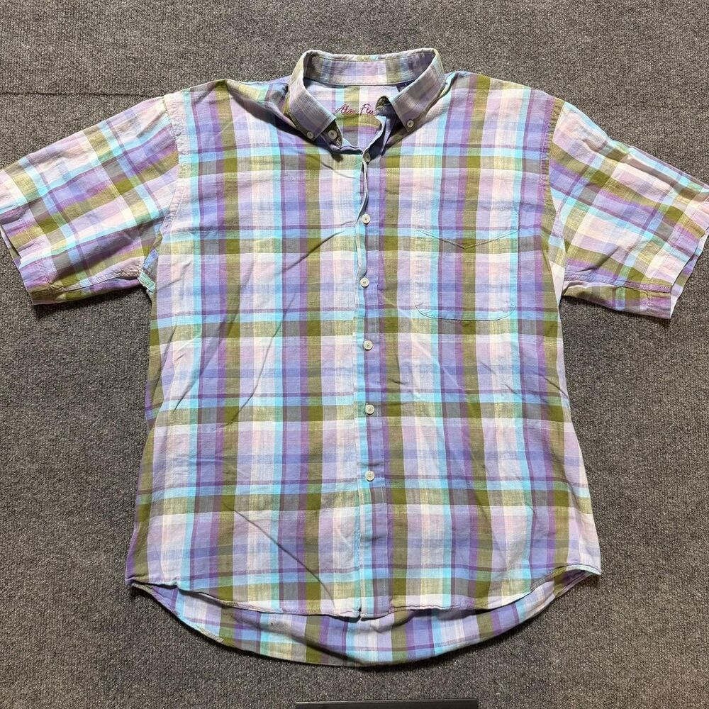 Alan Flusser Shirt Mens Large Multicolor Plaid Short Sleeve Button Up Casual